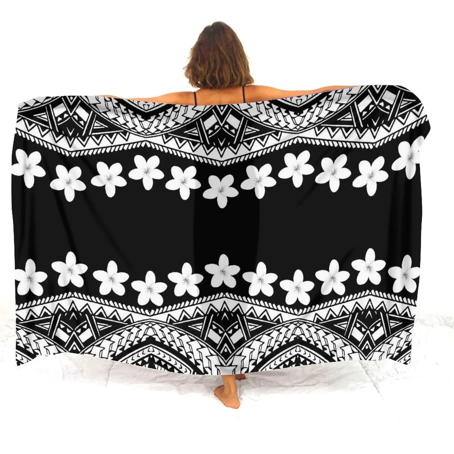 Tropical White Flower Patterns Sarong Polynesian Tribal Women's Sarong Beach