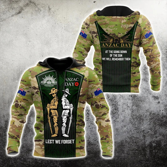 New Zealand Flag Hoodie NZ Flag Lest We Forget Unisex Soldier Silhouette Anzac Day Hoodie