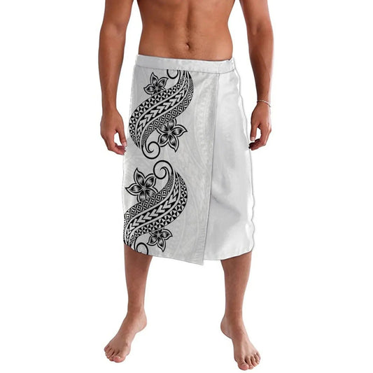 White Polynesian Tribal Pattern Menswear Ie Faitaga Samoa Lavalava Island Wear Wrap Skirt For Men