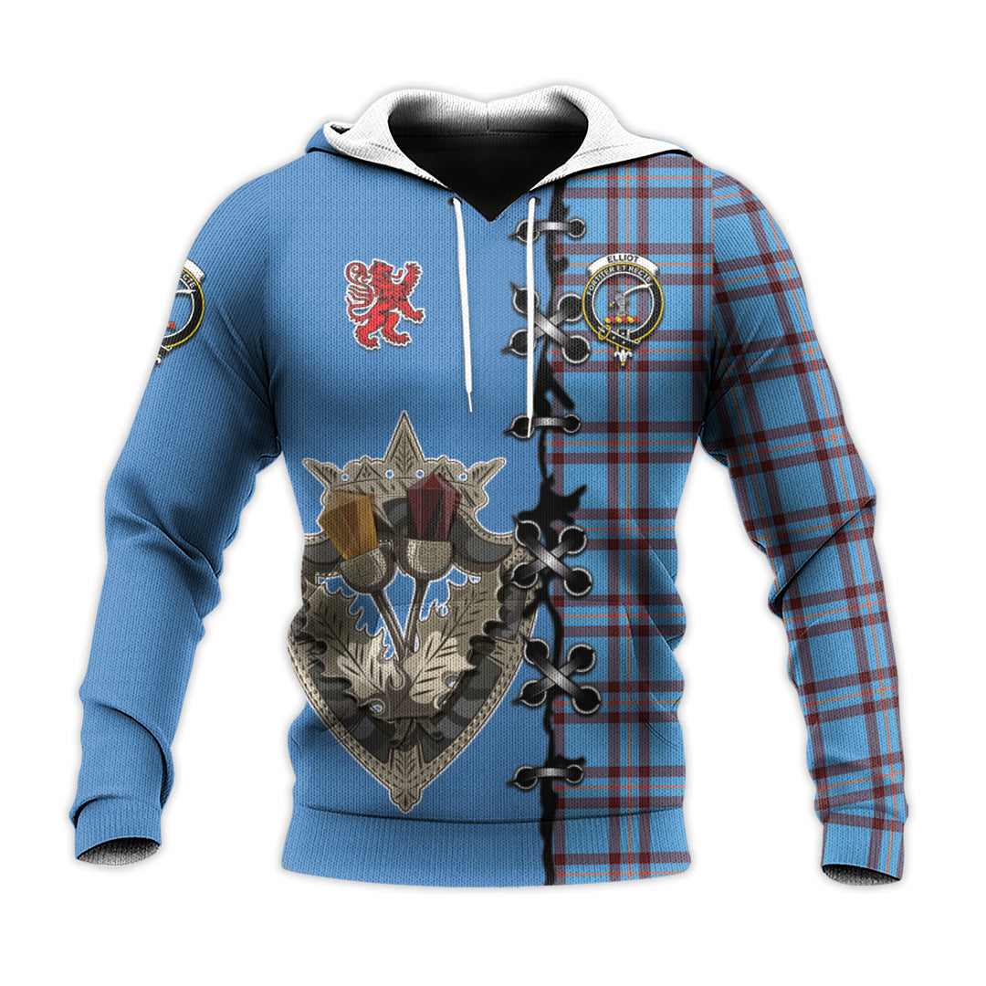 Printivon Elliot Ancient Tartan Hoodie Lion Rampant And Celtic Thistle Style