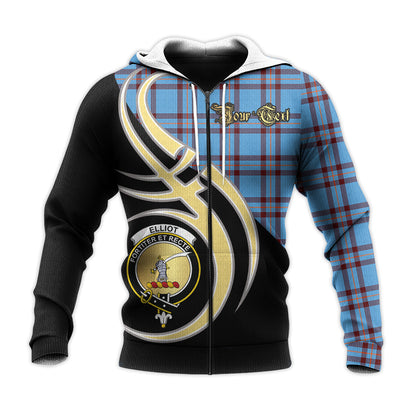 Printivon Elliot Ancient Clan Believe In Me Crest Tartan Knitted Hoodie Custom Your Text
