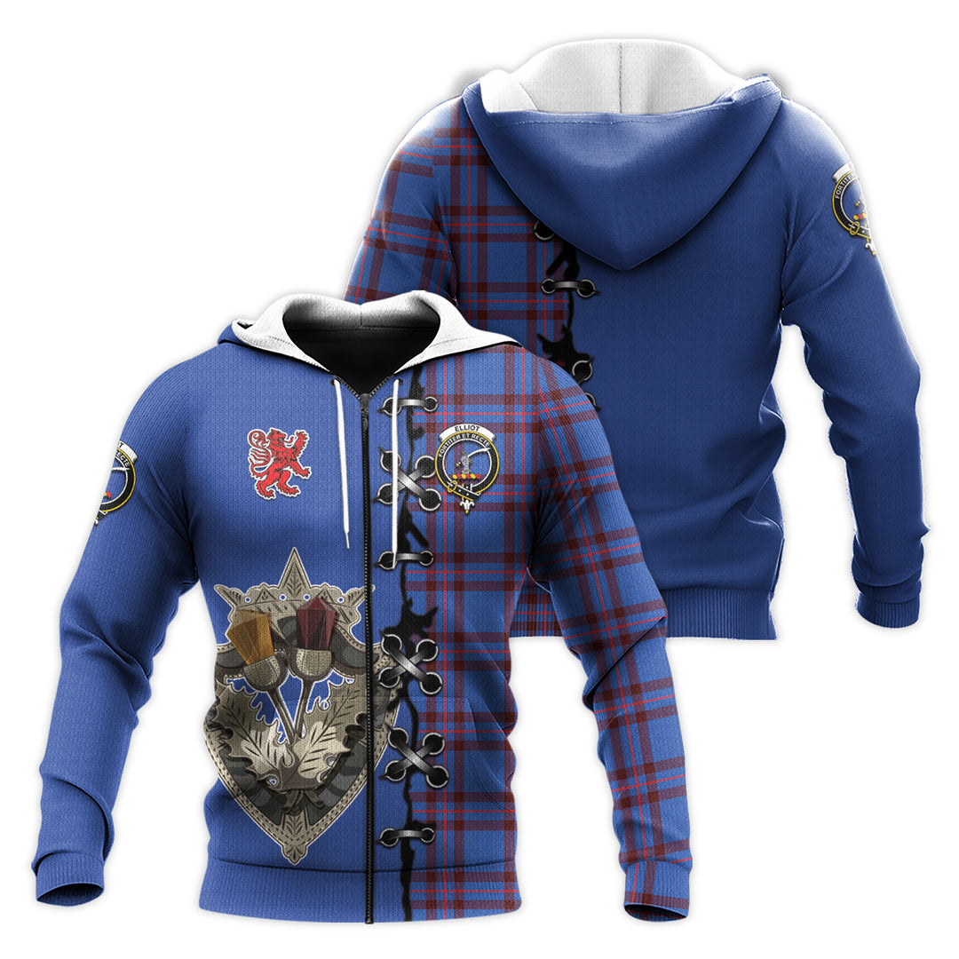 Printivon Elliot Modern Tartan Hoodie Lion Rampant And Celtic Thistle Style