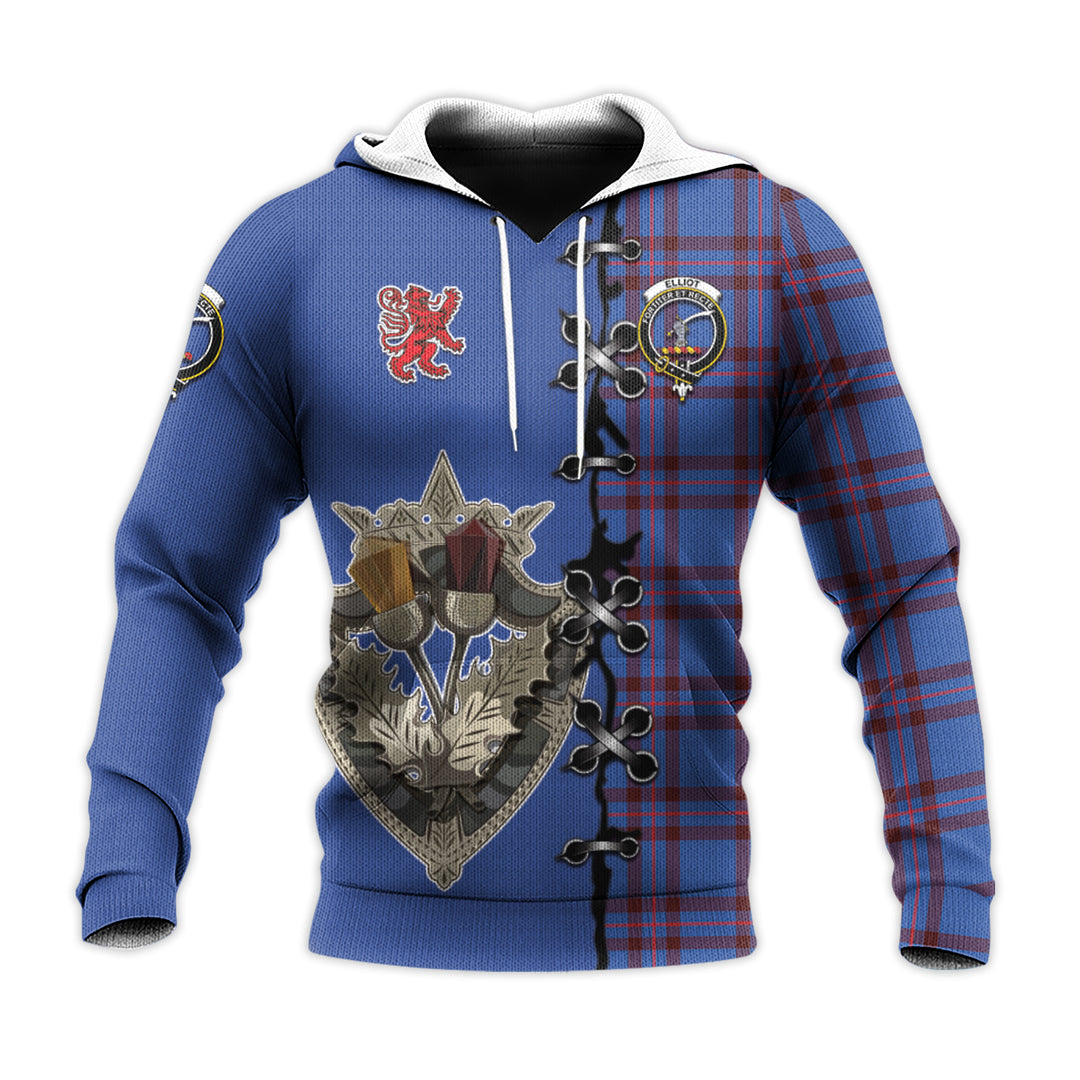 Printivon Elliot Modern Tartan Hoodie Lion Rampant And Celtic Thistle Style