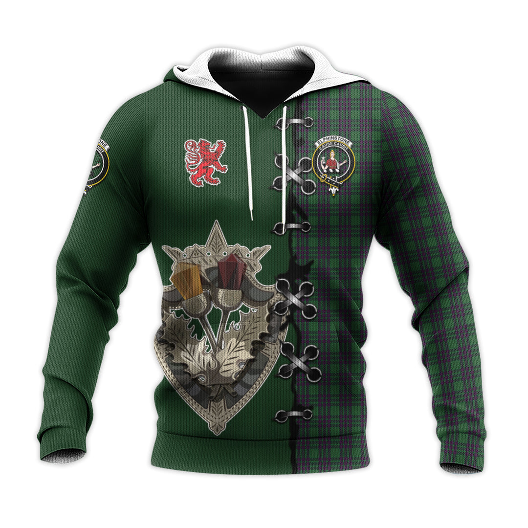 Printivon Elphinstone Tartan Hoodie Lion Rampant And Celtic Thistle Style
