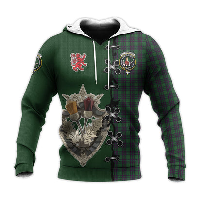 Printivon Elphinstone Tartan Hoodie Lion Rampant And Celtic Thistle Style
