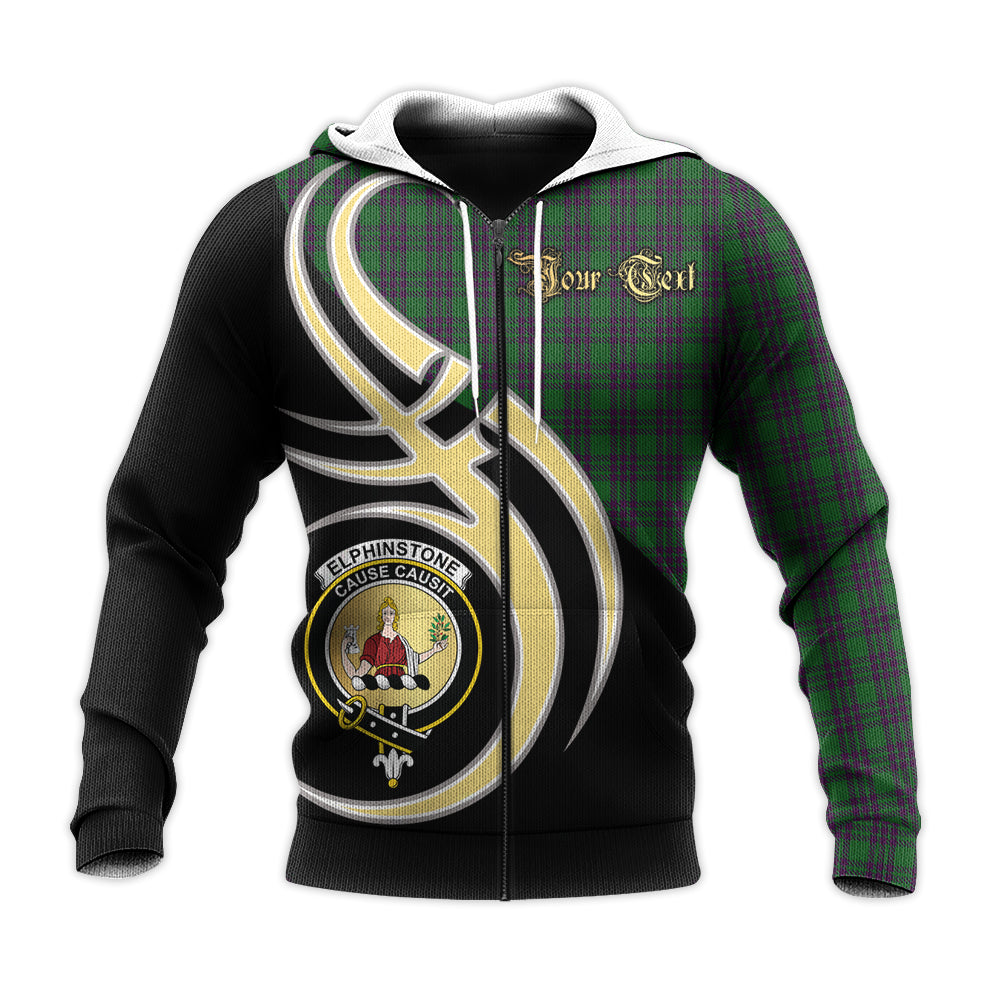 Printivon Elphinstone Clan Believe In Me Crest Tartan Knitted Hoodie Custom Your Text