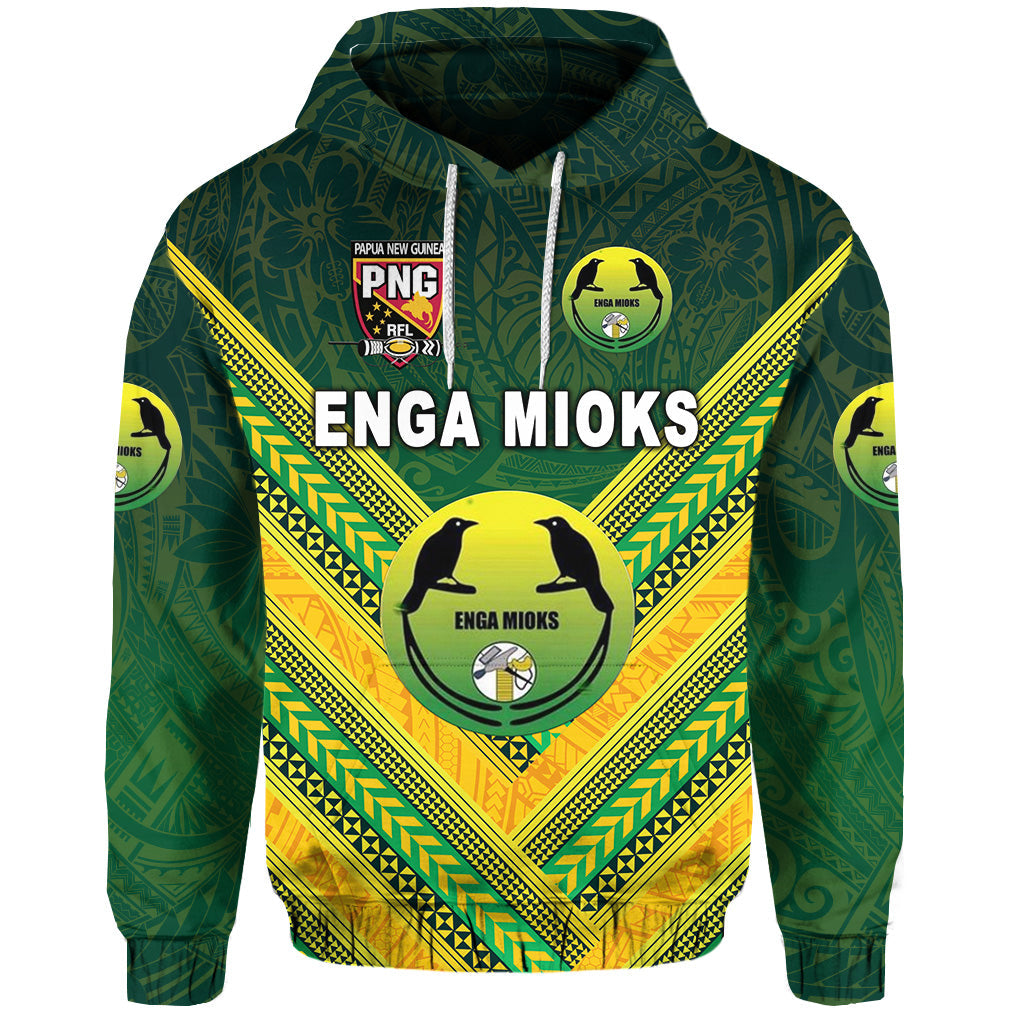 ( Personalised) Papua New Guinea Enga Mioks Hoodie Rugby Original Style Green, Text And Number