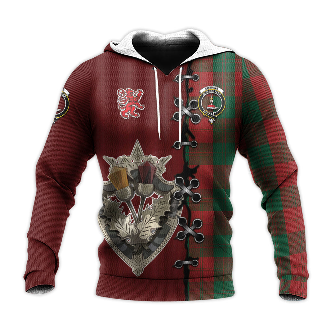 Printivon Erskine Tartan Hoodie Lion Rampant And Celtic Thistle Style