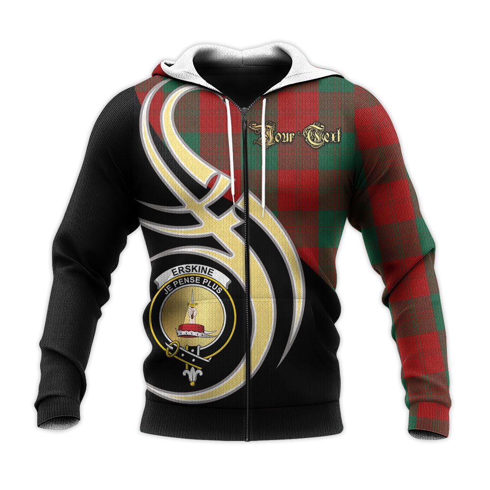 Printivon Erskine Clan Believe In Me Crest Tartan Knitted Hoodie Custom Your Text