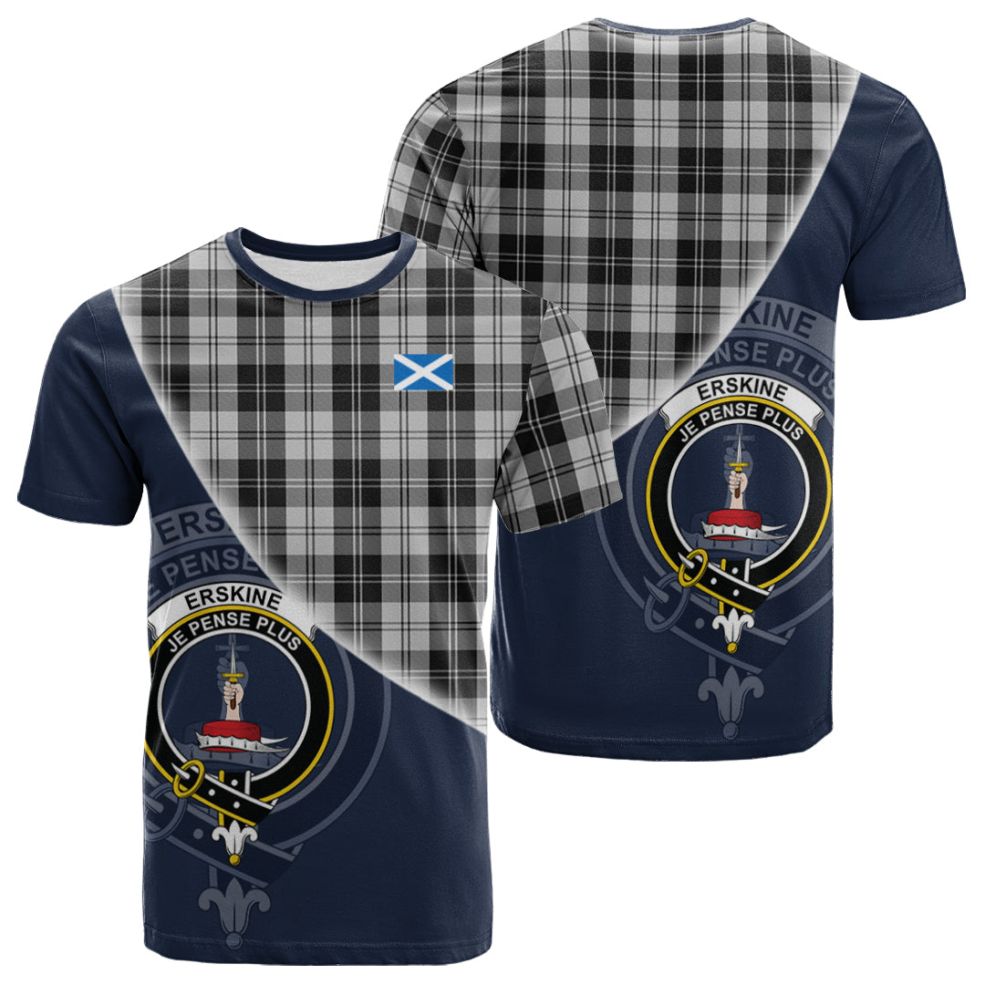 Printivon Erskine Black and White Tartan Scottish Crest T Shirt