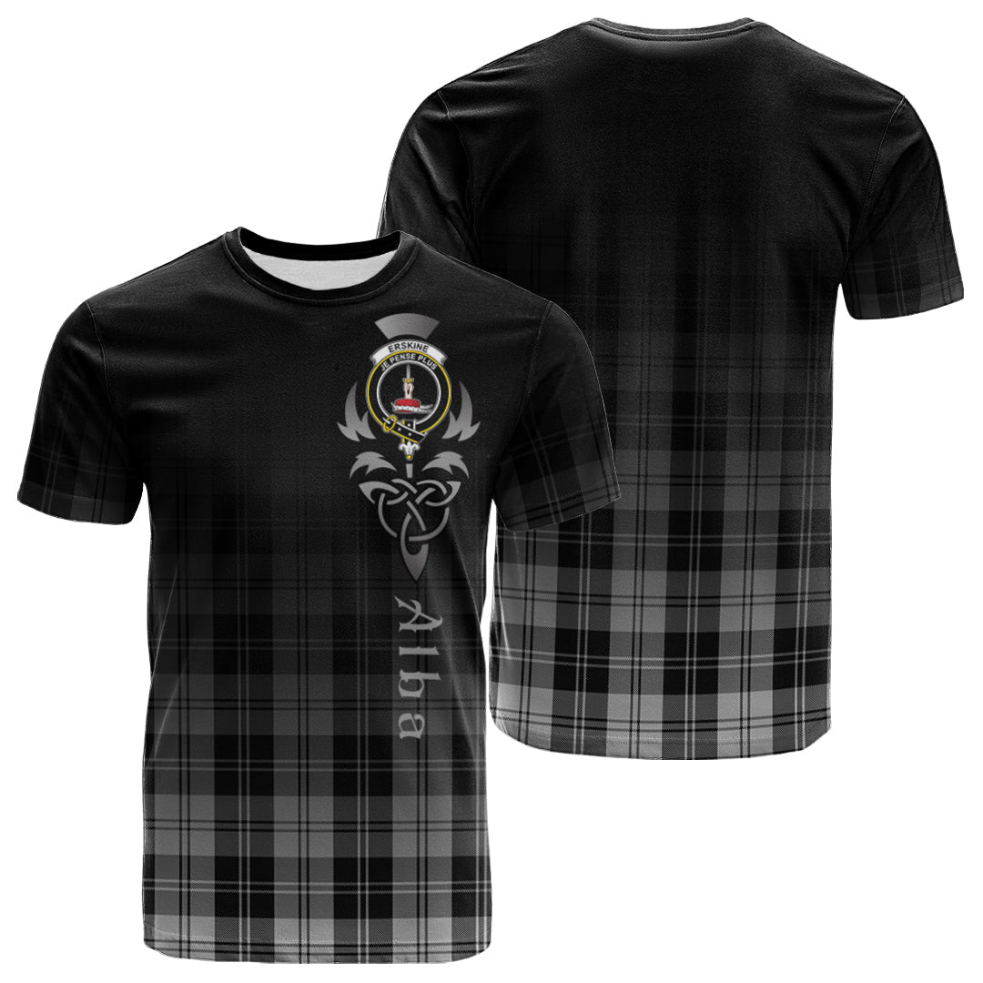 Printivon Erskine Black and White Tartan Crest Alba Celtic T Shirt