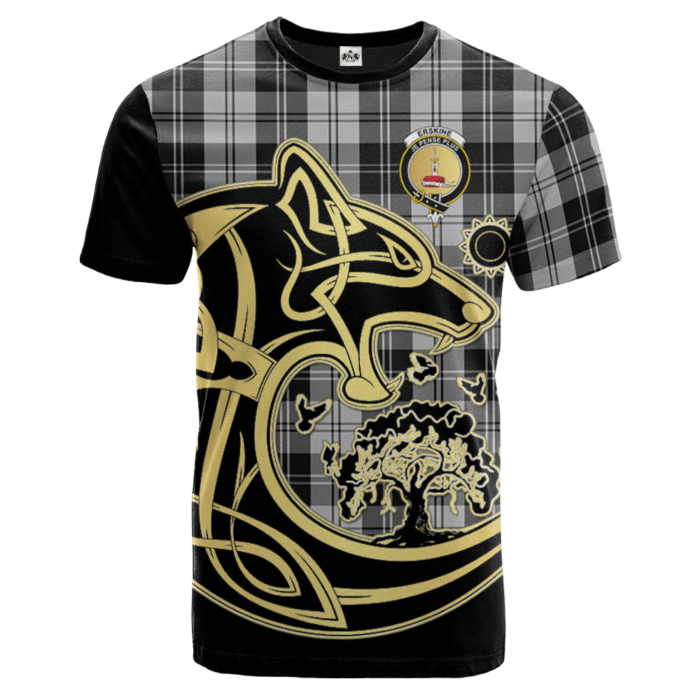 Printivon Erskine Black and White Crest Celtic Wolf Tartan T Shirt Custom Your Text