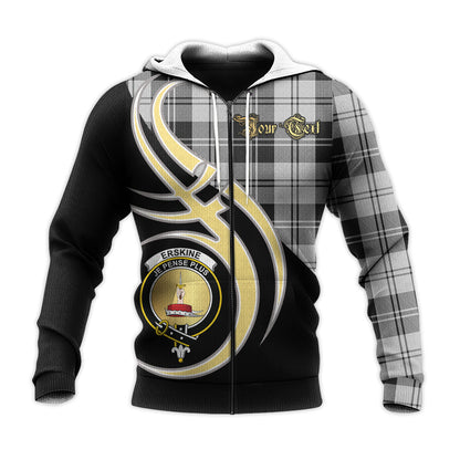Printivon Erskine Black And White Clan Believe In Me Crest Tartan Knitted Hoodie Custom Your Text