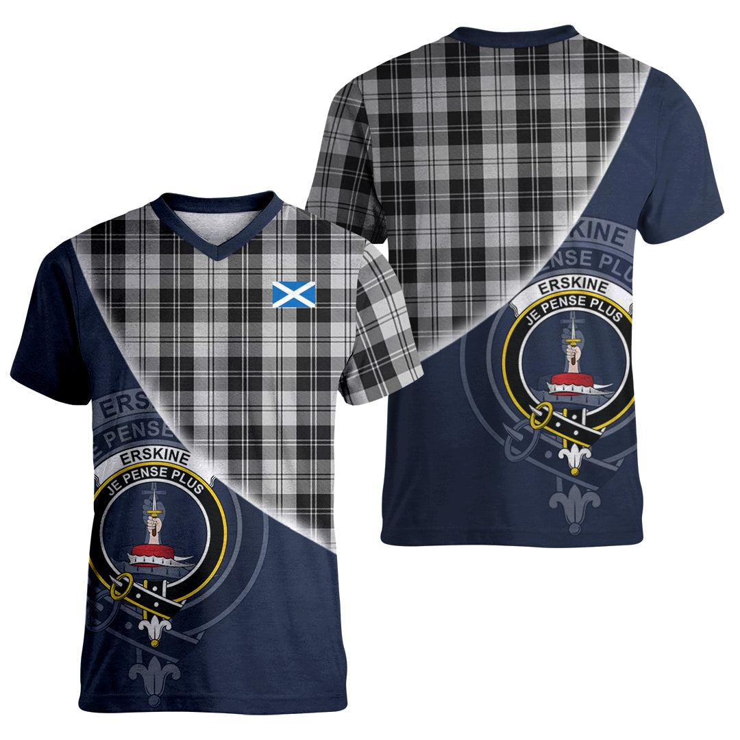 Printivon Erskine Black and White Tartan Scottish Crest T Shirt