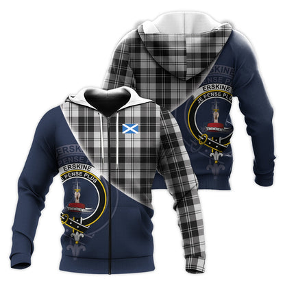 Printivon Erskine Black And White Tartan Scottish Crest Hoodie