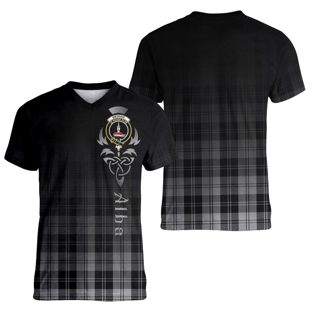 Printivon Erskine Black and White Tartan Crest Alba Celtic T Shirt