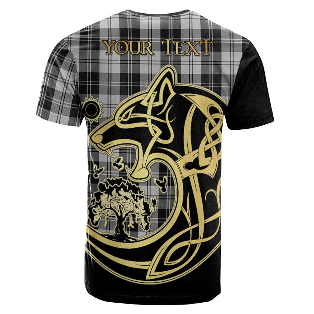 Printivon Erskine Black and White Crest Celtic Wolf Tartan T Shirt Custom Your Text