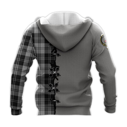 Printivon Erskine Black And White Tartan Hoodie Lion Rampant And Celtic Thistle Style
