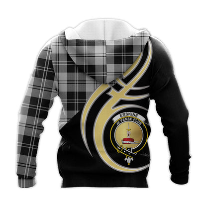 Printivon Erskine Black And White Clan Believe In Me Crest Tartan Knitted Hoodie Custom Your Text