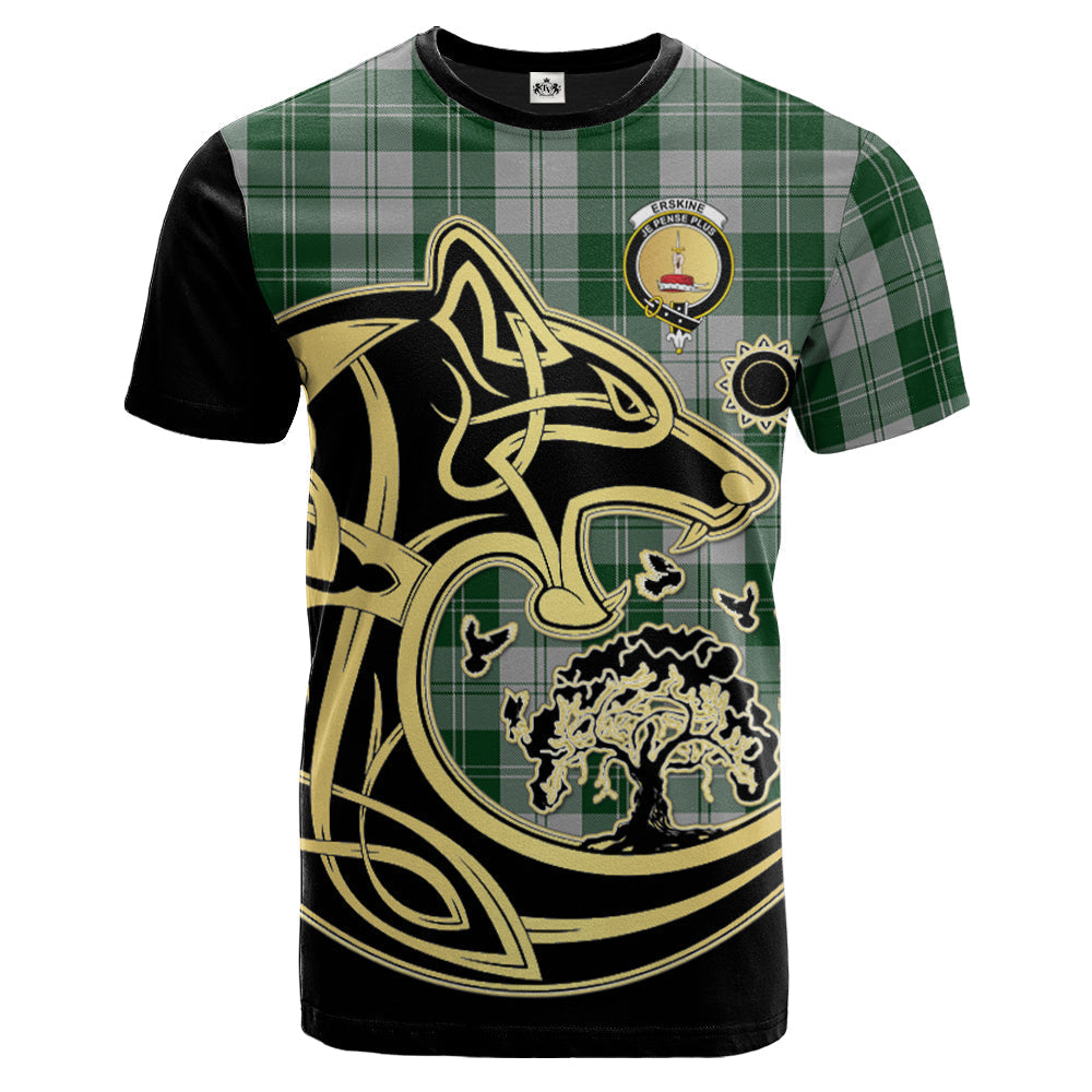 Printivon Erskine Green Crest Celtic Wolf Tartan T Shirt Custom Your Text