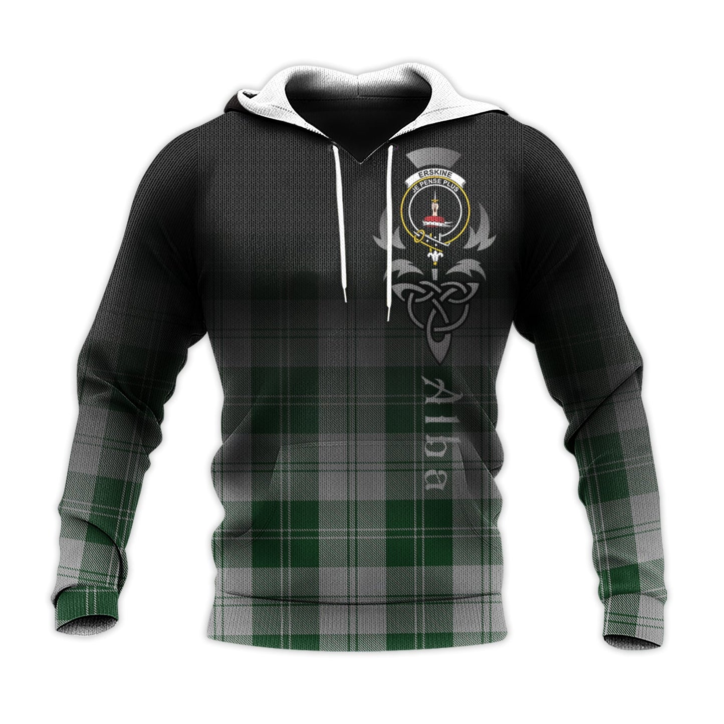 Printivon Erskine Green Tartan Crest Alba Celtic Hoodie