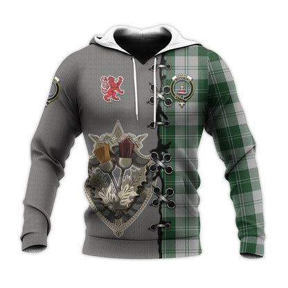 Printivon Erskine Green Tartan Hoodie Lion Rampant And Celtic Thistle Style