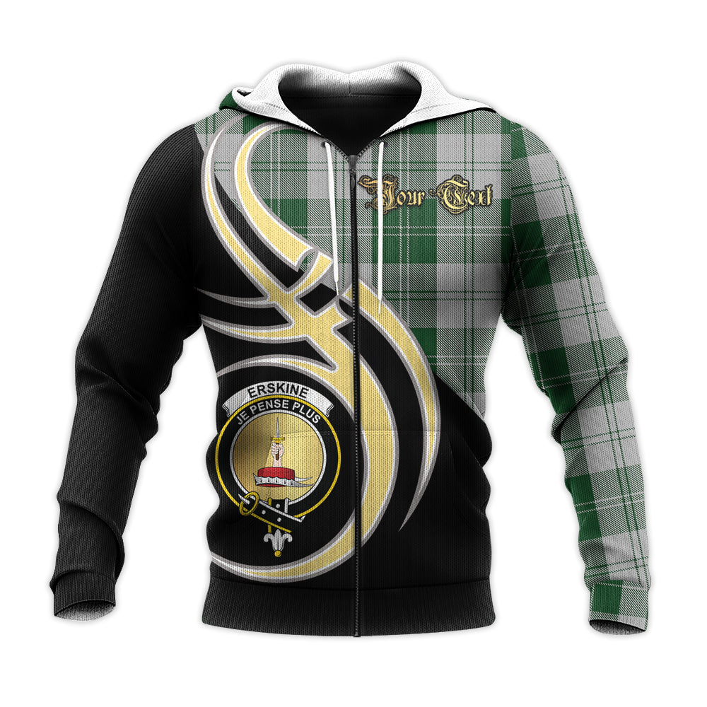 Printivon Erskine Green Clan Believe In Me Crest Tartan Knitted Hoodie Custom Your Text