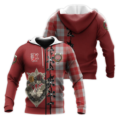 Printivon Erskine Red Tartan Hoodie Lion Rampant And Celtic Thistle Style