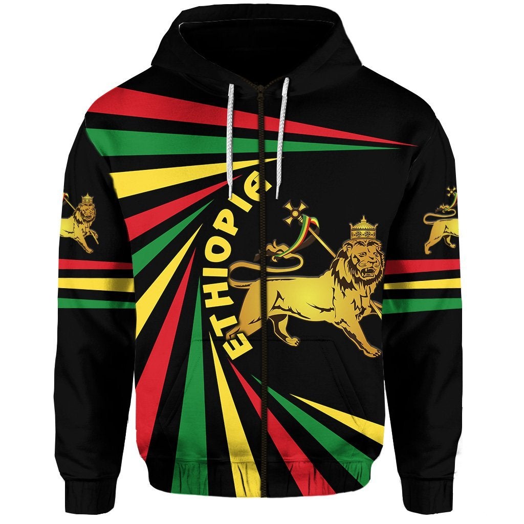 Ethiopia Lion Of Judah Zip Hoodie Creative Style