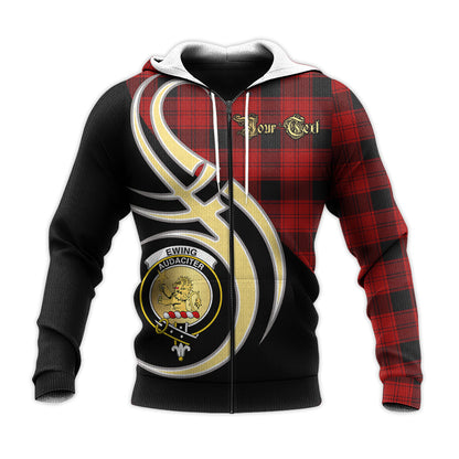 Printivon Ewing Clan Believe In Me Crest Tartan Knitted Hoodie Custom Your Text