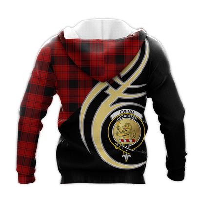 Printivon Ewing Clan Believe In Me Crest Tartan Knitted Hoodie Custom Your Text