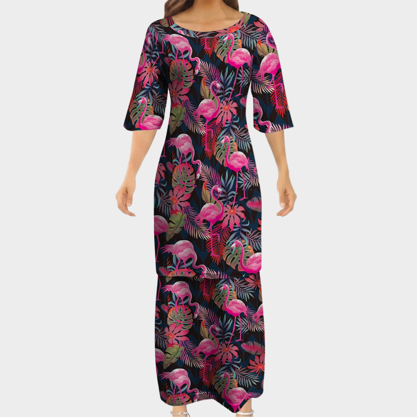 Flamingo Tropical Women's Dress Men's Shirt Couple Suit Polynesian Matching Outfit For Couple
