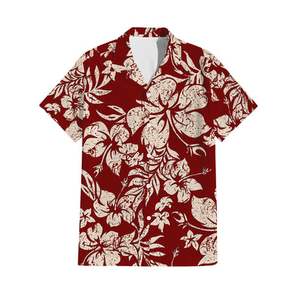 Vintage Polynesian Hibiscus Flowers Tropical Island Red Puletasi Dress And Hawaiian Shirt For Her Him