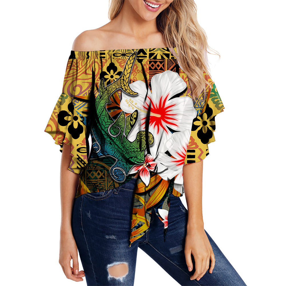 Hawaii Shark Off Shoulder Waist Wrap Top