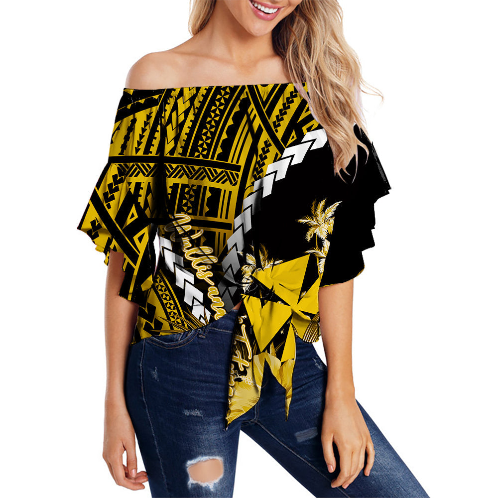 Wallis and Futuna Off Shoulder Waist Wrap Top Polynesian Style Gold Color