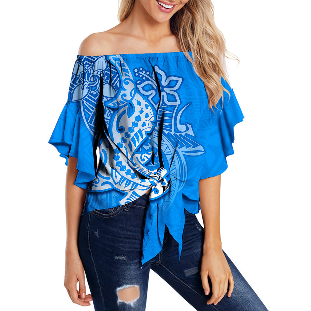 Hawaii Shark Off Shoulder Waist Wrap Top Polynesian Blue Style