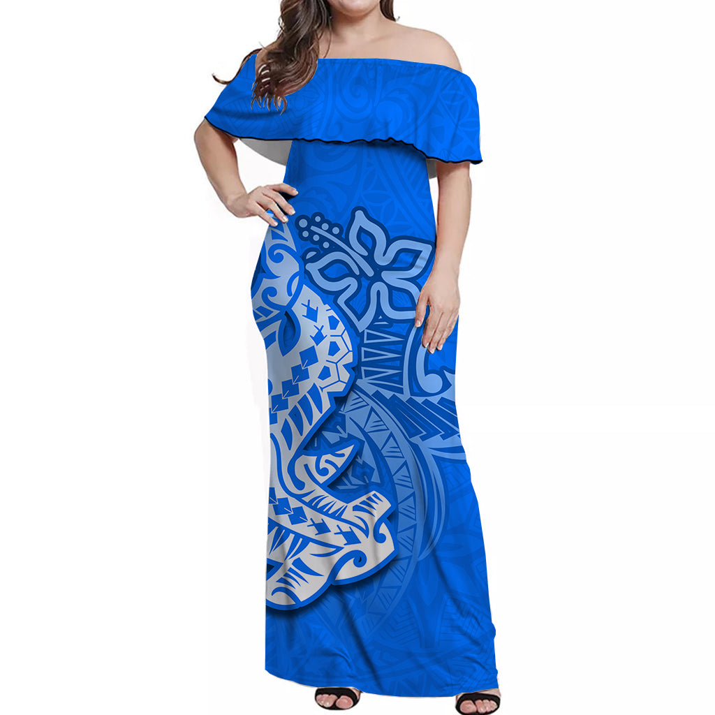 Hammerhead shark Off Shoulder Long Dress Polynesian Blue Style