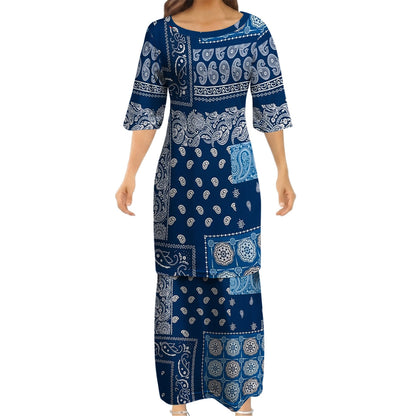 Paisley Pattern Matching Outfit For Couple Island Puletasi Dress And Hawaiian Shirt For Her Him