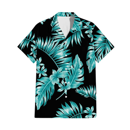 Polynesian Tropical Tree Black Matching Outfit For Couple Island Puletasi Dress And Hawaiian Shirt For Her Him