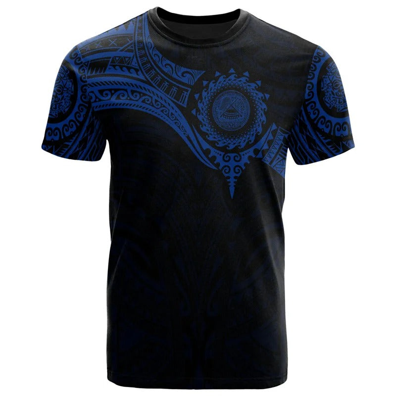 Blue American Samoa Polynesian T-Shirt Island Polynesian Tribal Pattern Unisex Shirt