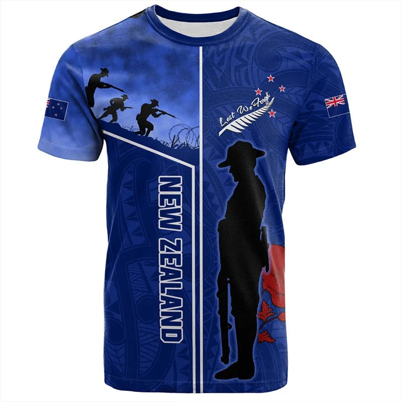 New Zealand Soldier Shirt Silver Fern Symbols Tattoo Print T Shirt NZ Flag Tee