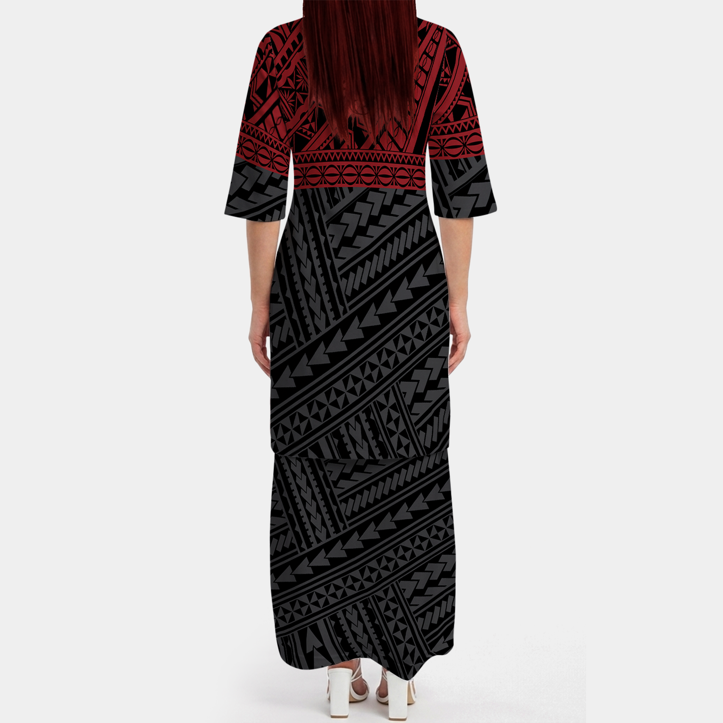 Polynesian Tribal Pattern Red Matching Outfit For Couple Tropical Island Puletasi Dress Man Shirt For Her Him