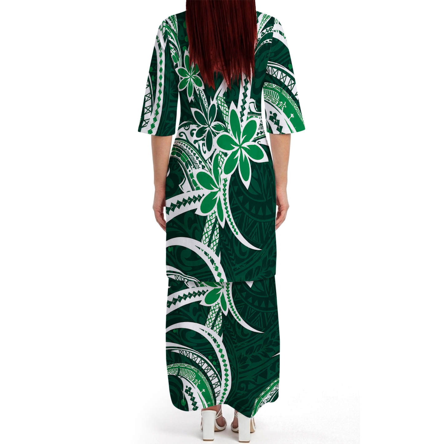 Polynesian Tribal Flowers Pattern Matching Outfit For Couple Island Puletasi Dress And Hawaiian Shirt For Her Him