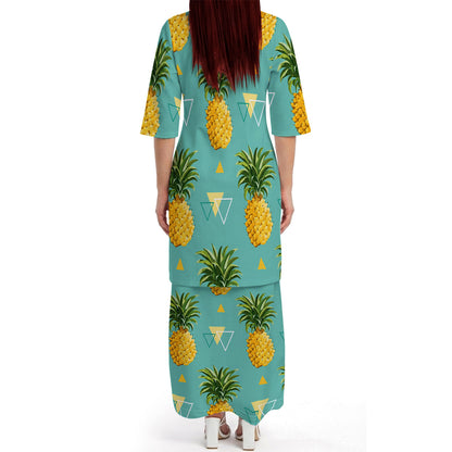 Vintage Polynesian Pineapple Tropical Island Puletasi Dress And Hawaiian Shirt For Her Him