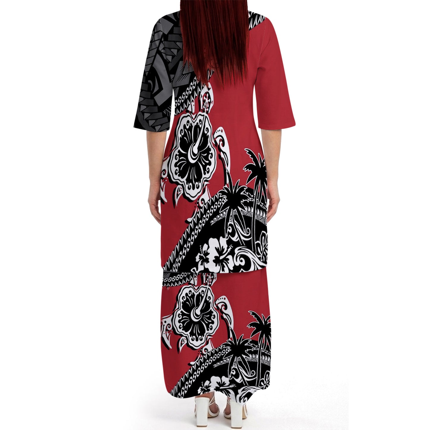 Polynesian Turtle Hibiscus Flowers Pattern Matching Outfit For Couple Island Puletasi Dress And Hawaiian Shirt For Her Him