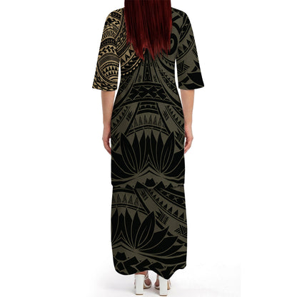Vintage Polynesian Tribal Black Tropical Island Puletasi Dress And Hawaiian Shirt For Her Him