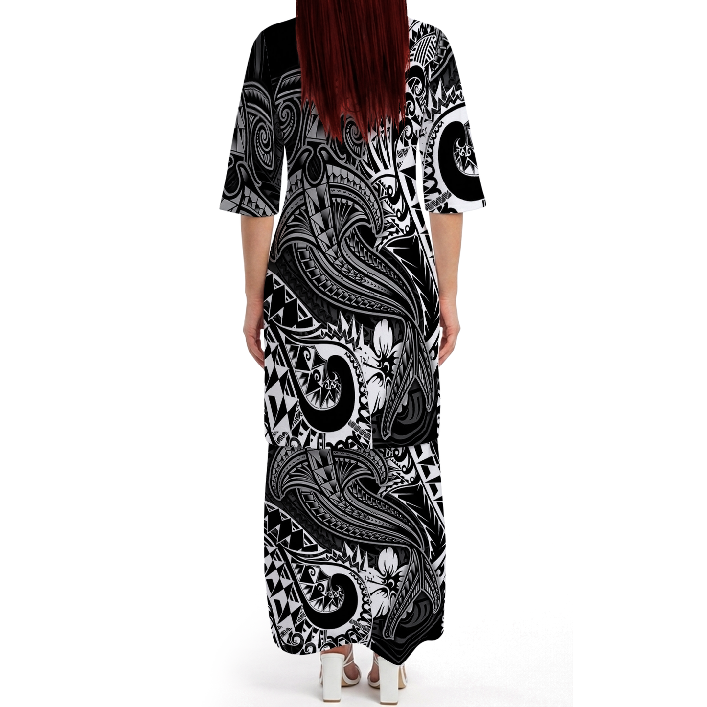 Polynesian Tribal Hammer Shark Pattern Black Matching Outfit For Couple Island Puletasi Dress And Hawaiian Shirt For Her Him