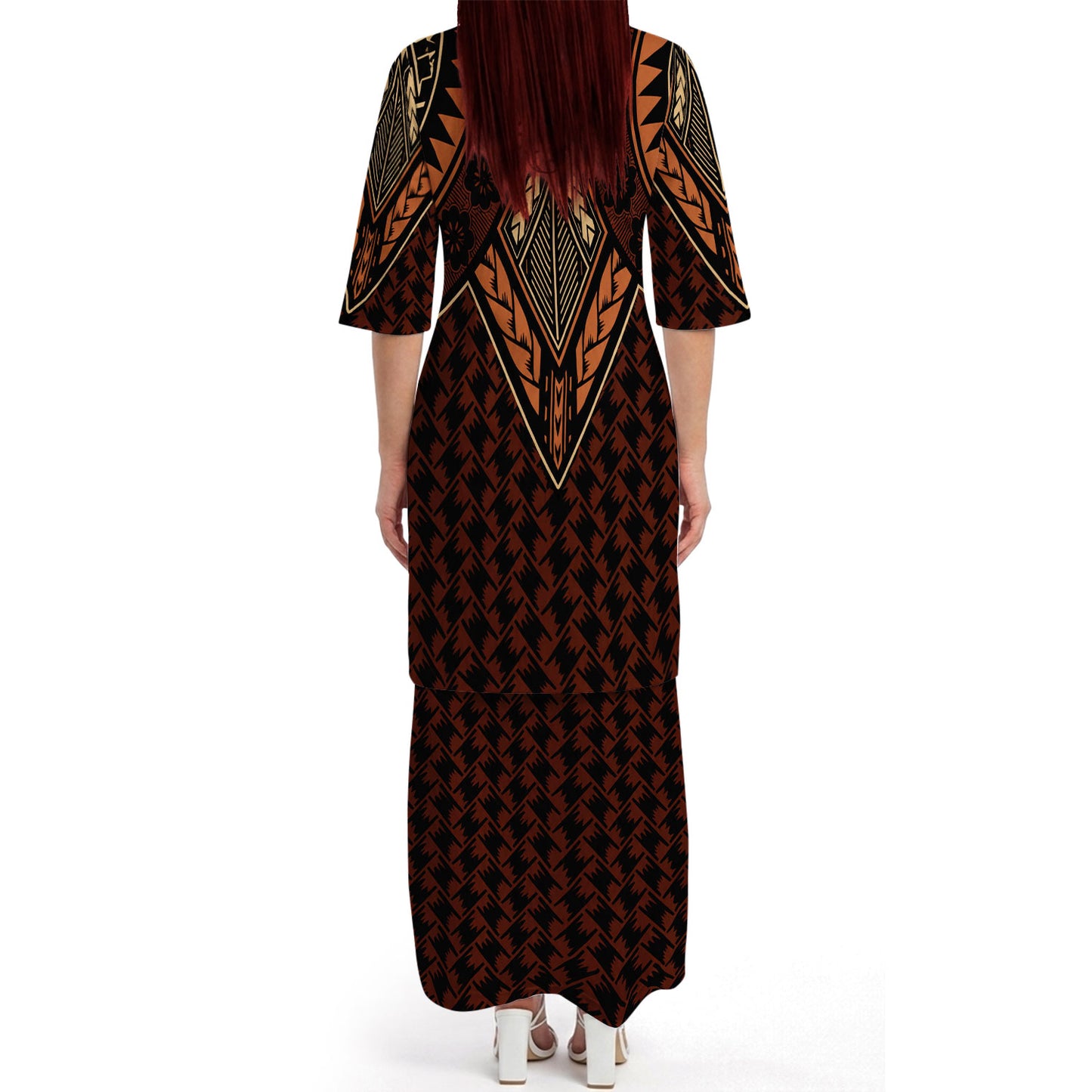 Vintage Polynesian Tribal Pattern Matching Outfit For Couple Island Puletasi Dress And Hawaiian Shirt For Her Him