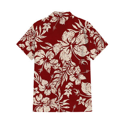 Vintage Polynesian Hibiscus Flowers Tropical Island Red Puletasi Dress And Hawaiian Shirt For Her Him