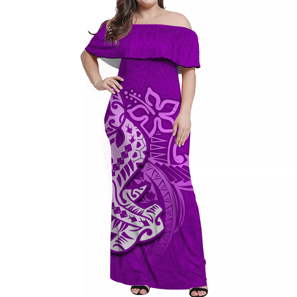 Hammerhead shark Off Shoulder Long Dress Polynesian Purple Style